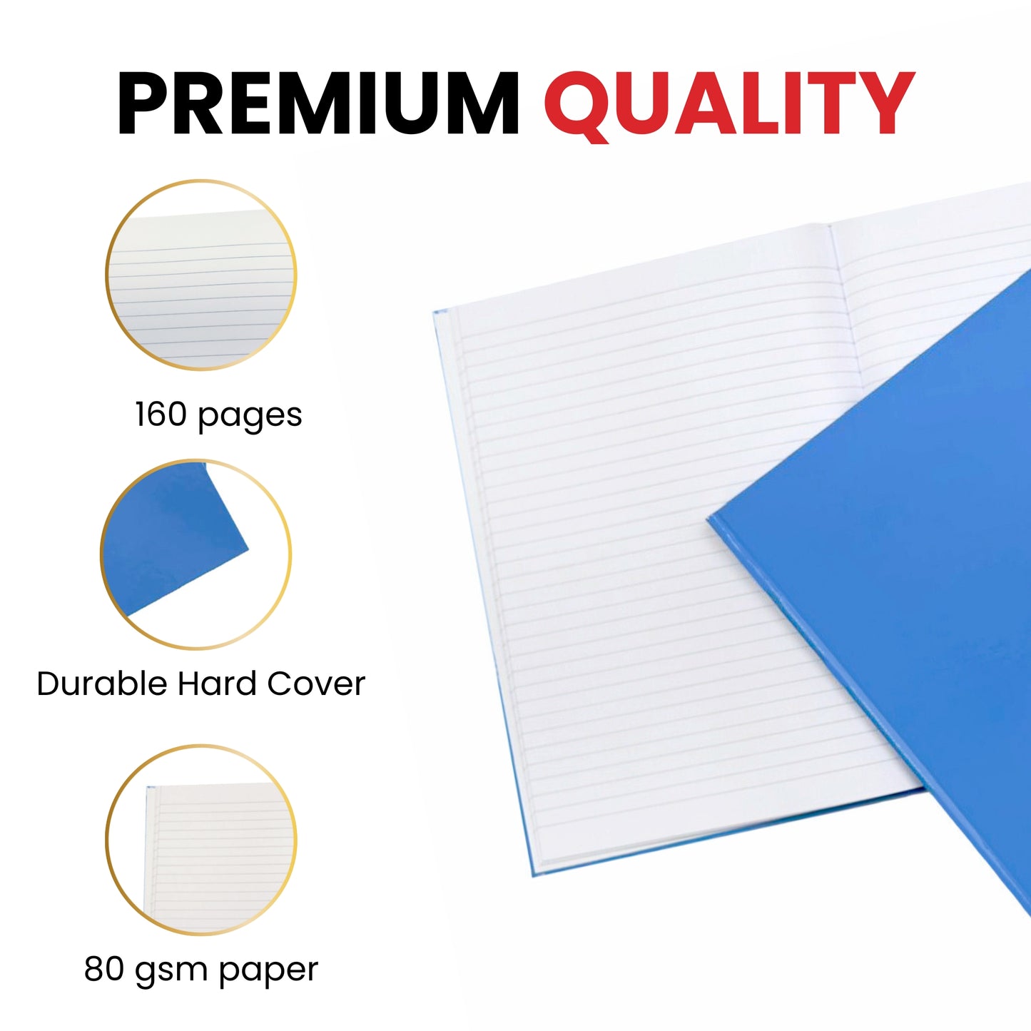 A4 160 Pages 8mm Ruled Charcoal Black Casebound Notebook