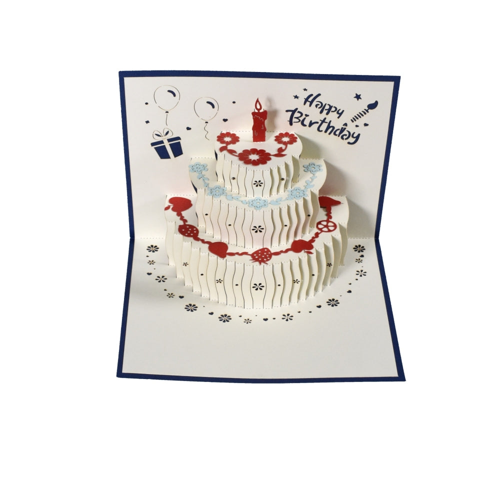 Blue Fruit Cake Design 3D Pop Up Birthday Card