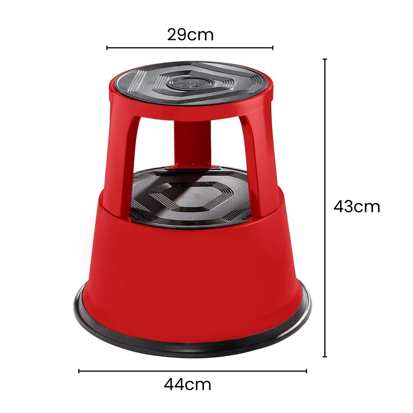 Red Metal Rolling Kick Step Stool with 150kg Capacity