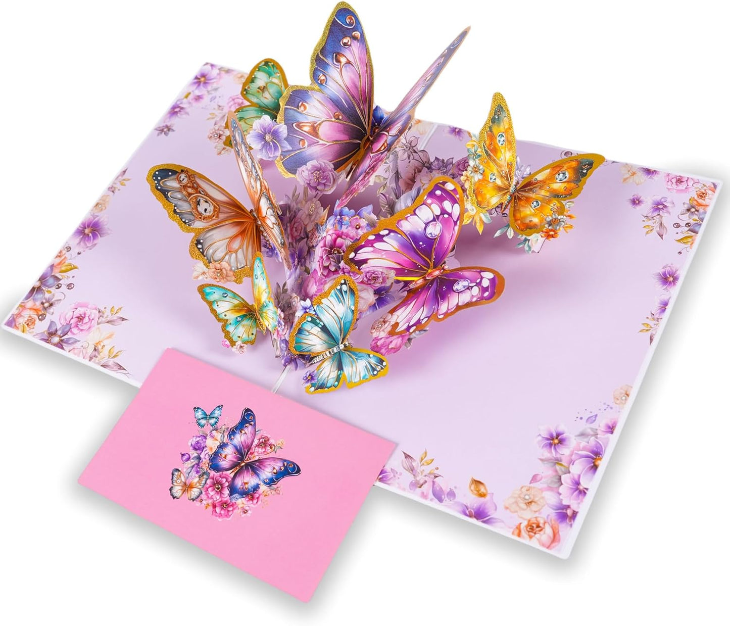 Fluttering Wishes Hot Stamped Pink Butterfly 3D Pop Up Greeting Card