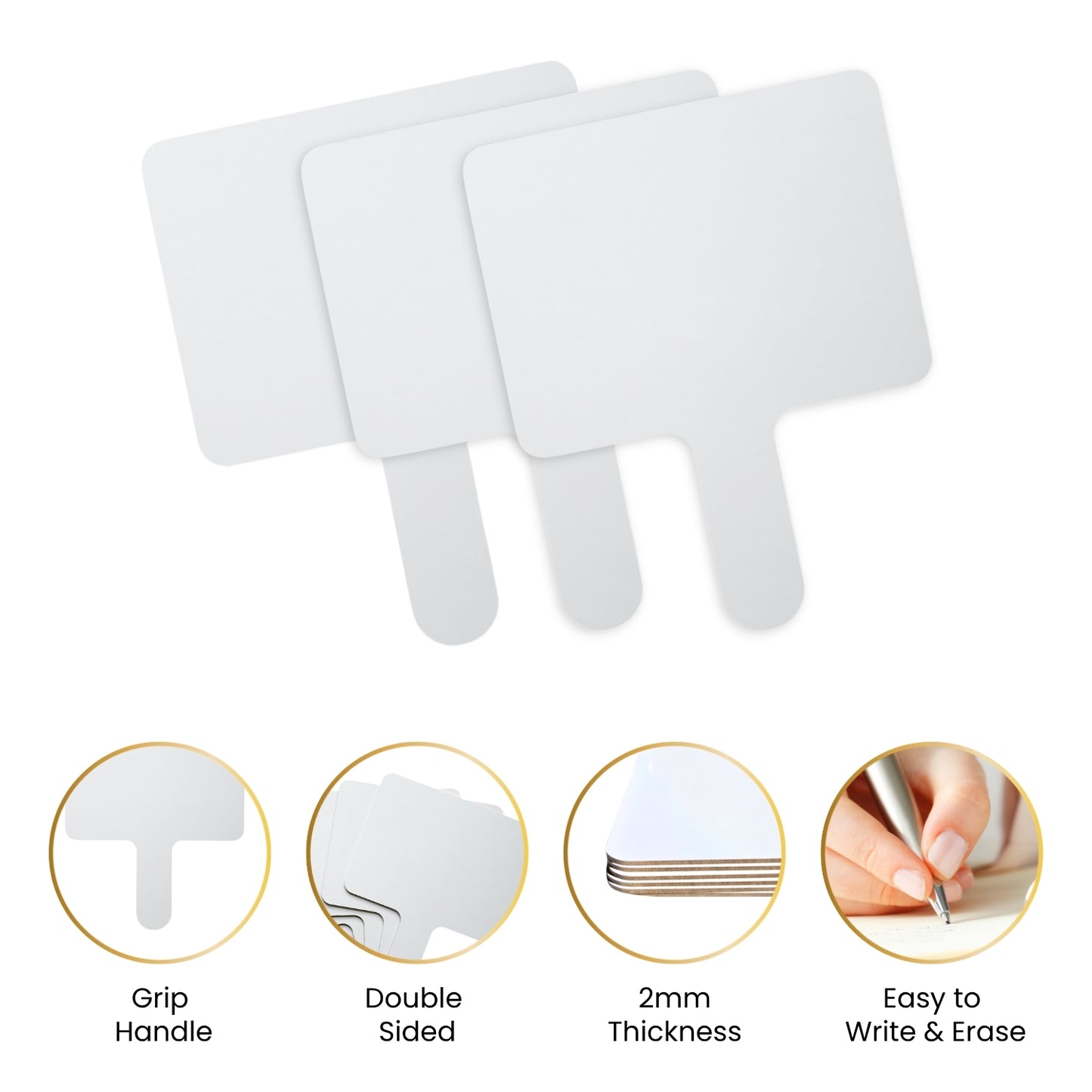 Pack of 6 Square Plain White MDF Double Sided Dry Erase Handheld Answer Paddles - Mini Whiteboard