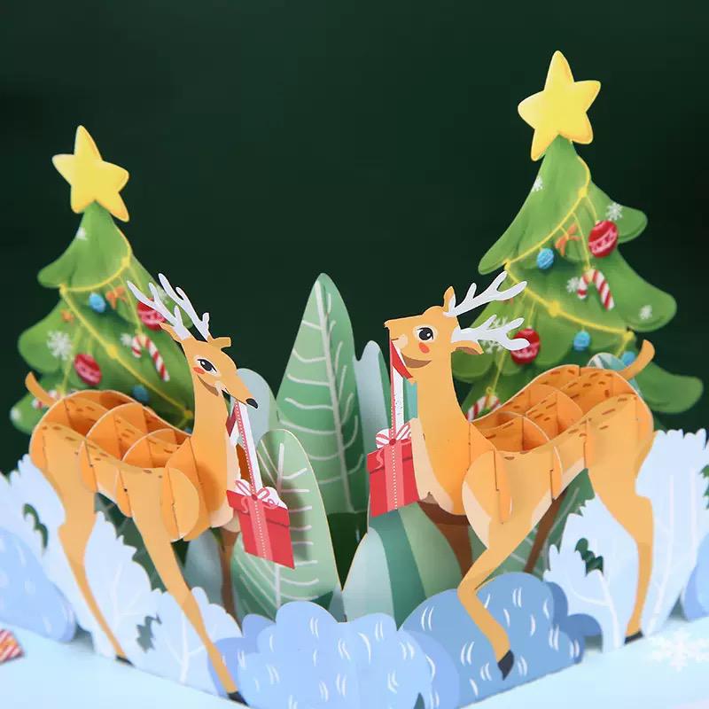 Two-Sided Reindeer Festive Scene 3D Pop Up Christmas Card