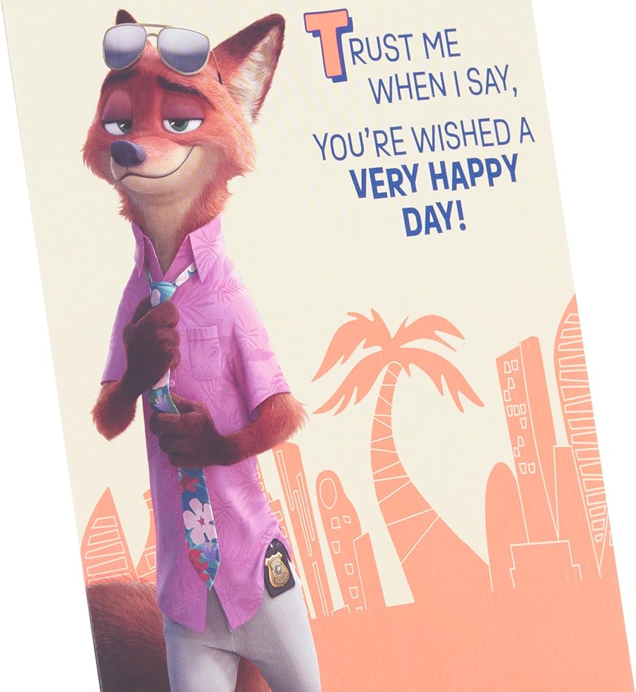 Disney Zootropolis 2 Nick Wilde in Front of Silhouetted City Background Birthday Card