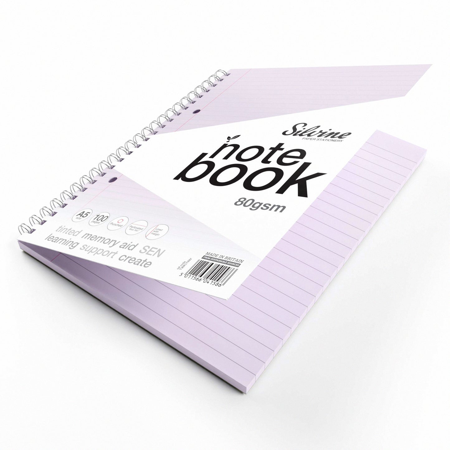 A5+ 100 Pages Twin Wire SEN Purple Paper Dyslexia Notebook - Lined with Margin