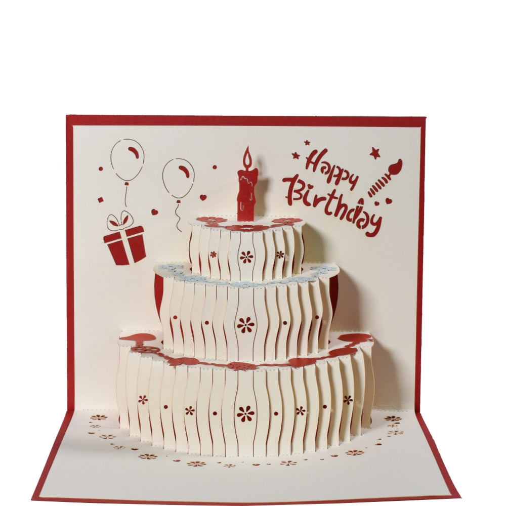 Red Fruit Cake Design 3D Pop Up Birthday Card
