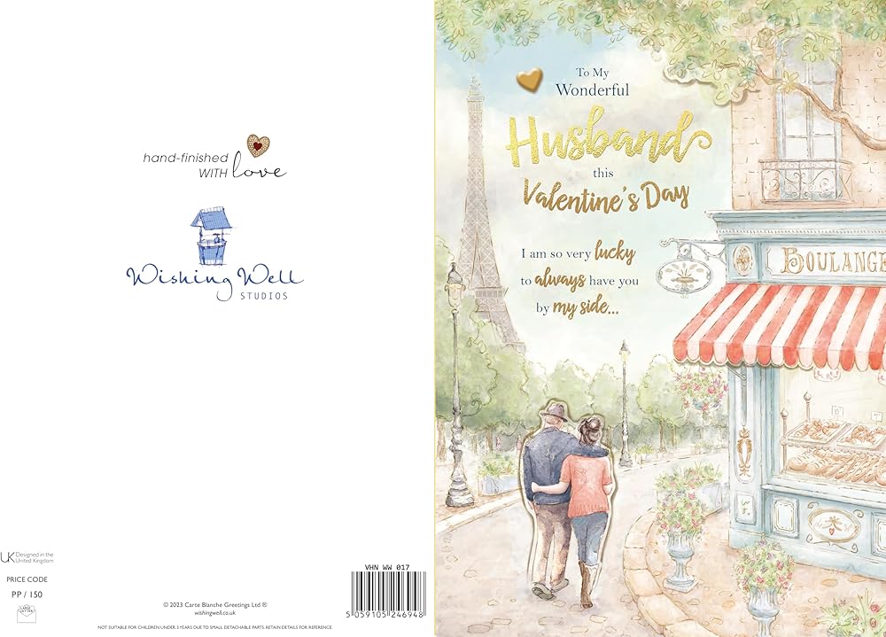 Couple Walking Past Boulangerie Handsome Husband Luxury Handmade 3D Effect Valentine's Day Card
