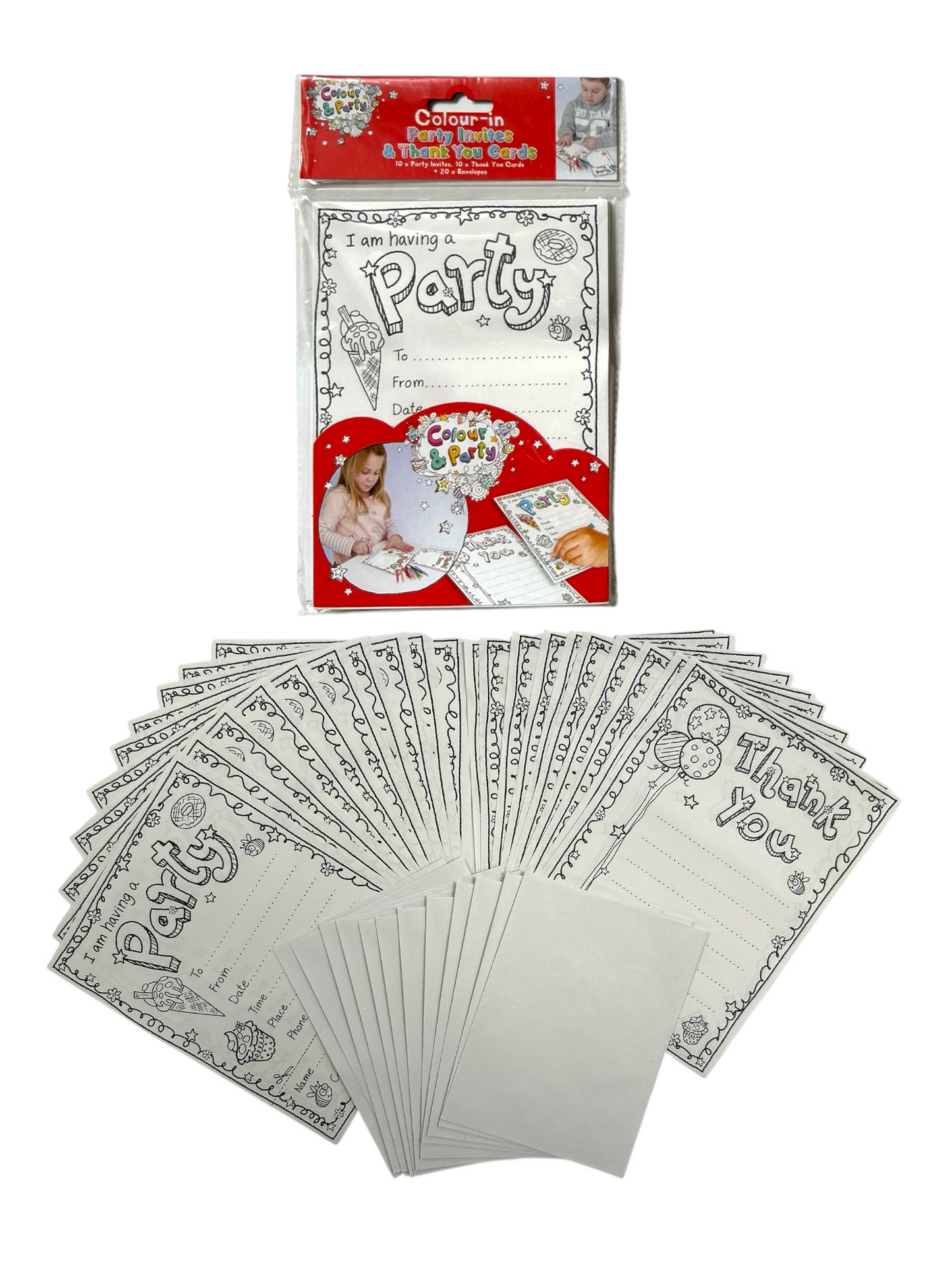 Pack of 100 Colour-in Invite and 100 Thank You Cards With 200 Envelopes