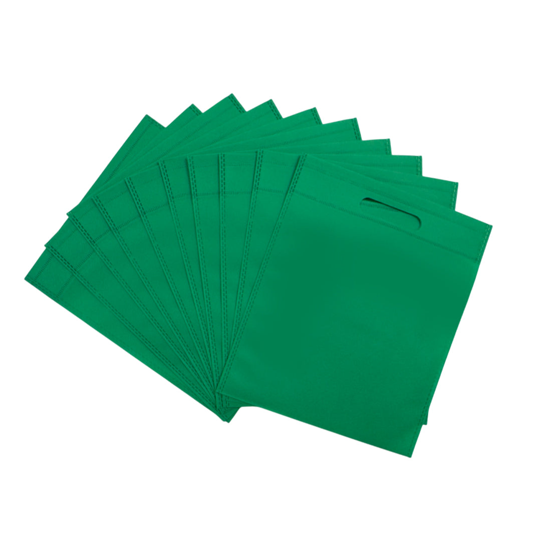 Pack of 100 Dark Green Coloured 30x25cm Non-Woven Patch Handle Bags