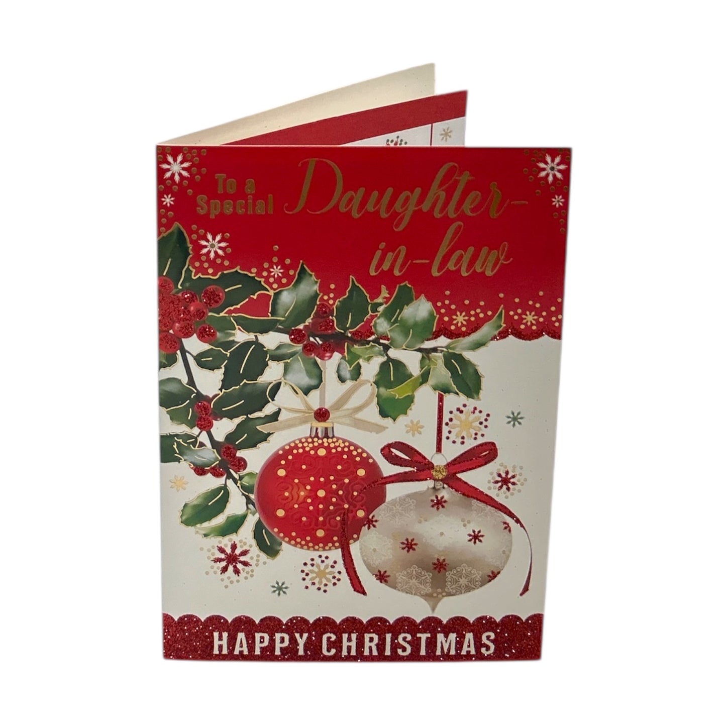 To a Special Daughter In Law Holly & Ornaments Christmas Card
