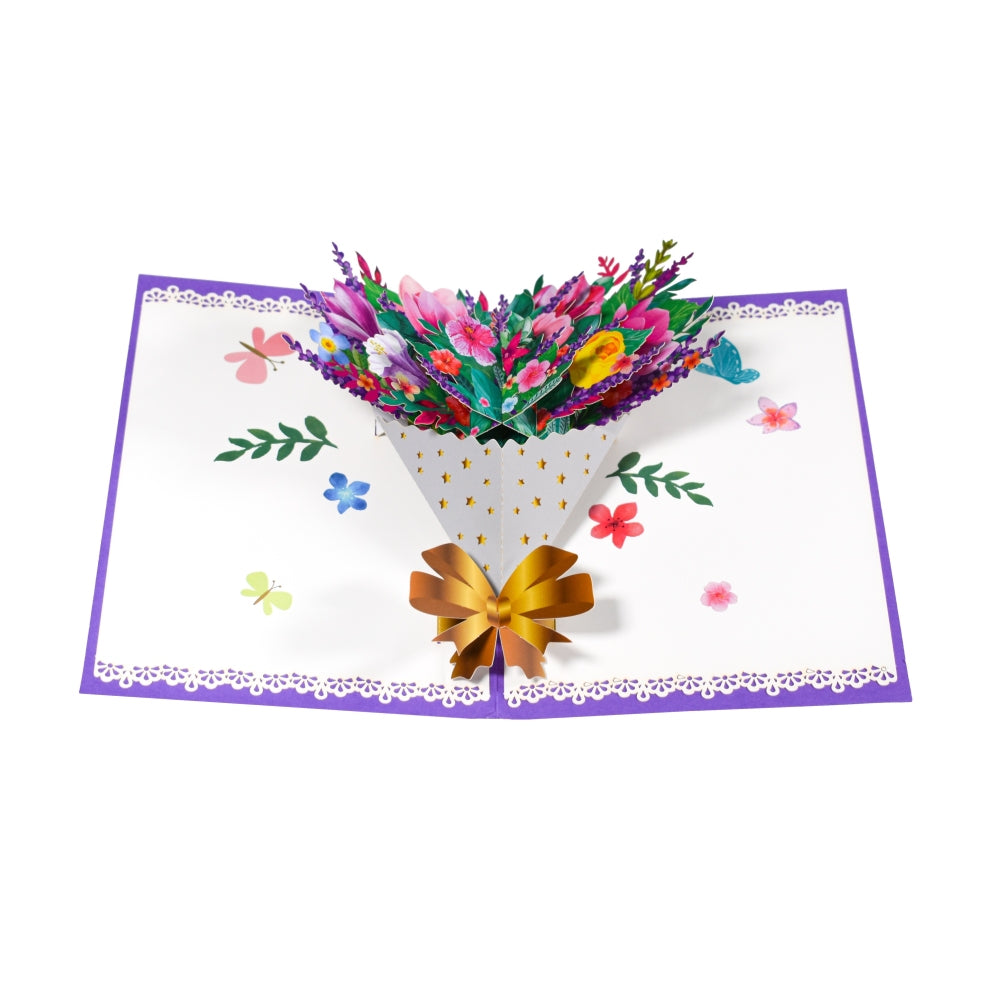 Magnolia with Golden Bow Bright Bouquet Pop Up Greeting Card
