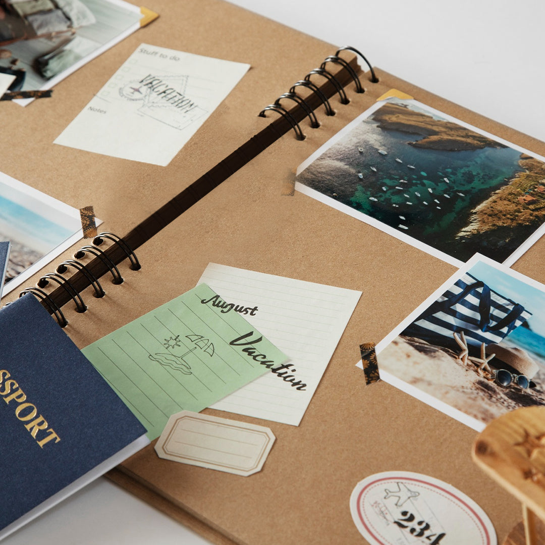 Pack of 6 Spiral Bound 180gsm Kraft & Black Scrapbooks with Ribbon Closure and Metal Corners - 30 Sheets 20x20cm