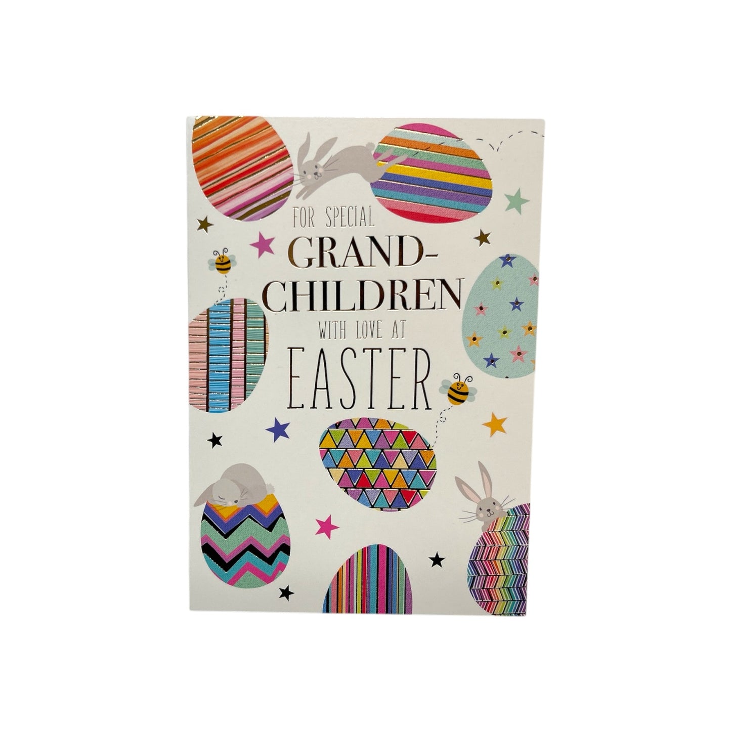 For Special Grandchildren Multicoloured Eggs Pattern Design Easter Card