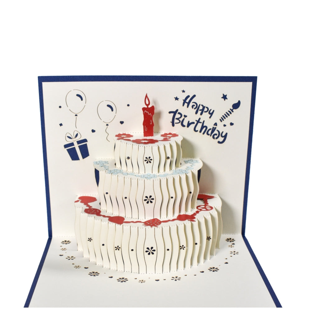 Blue Fruit Cake Design 3D Pop Up Birthday Card