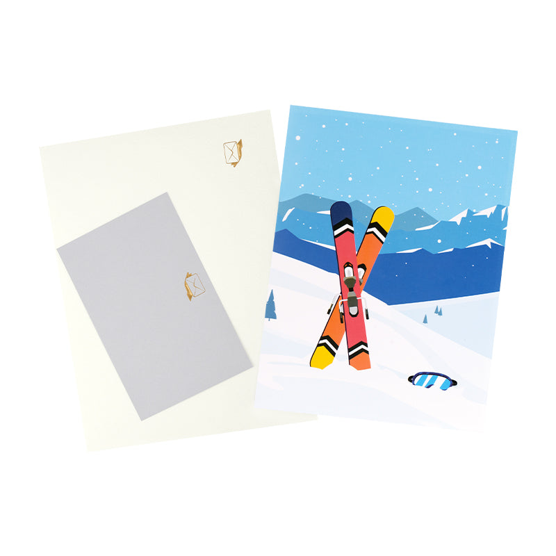 Frozen Fun Ski & Snowboard 3D Pop Up Greeting Card - Holiday Sport Christmas Birthday