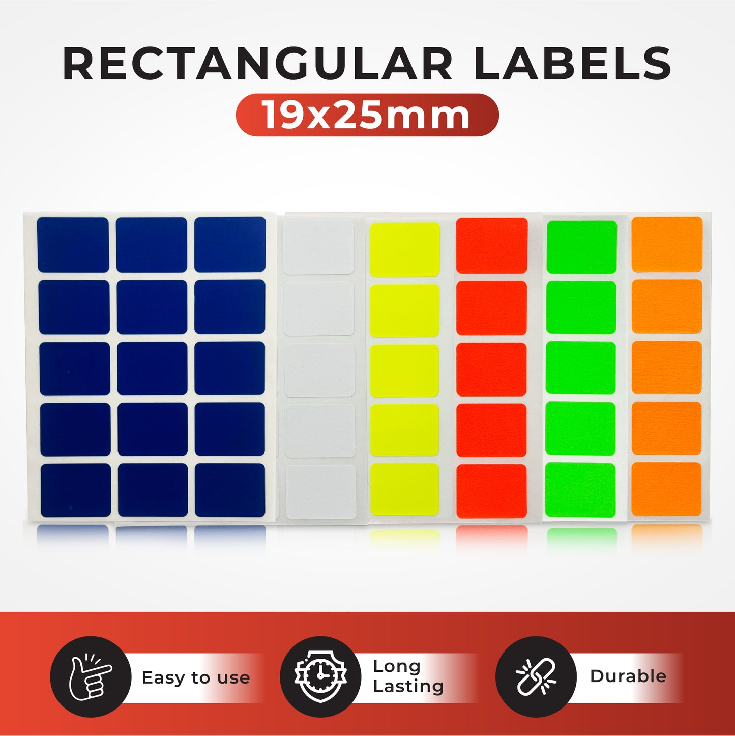 Pack of 60 Fluorescent Red 19x25mm Rectangular Labels - Adhesive Stickers