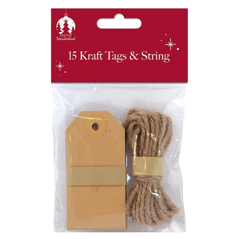 Pack of 15 Kraft Christmas Gift Tags with String