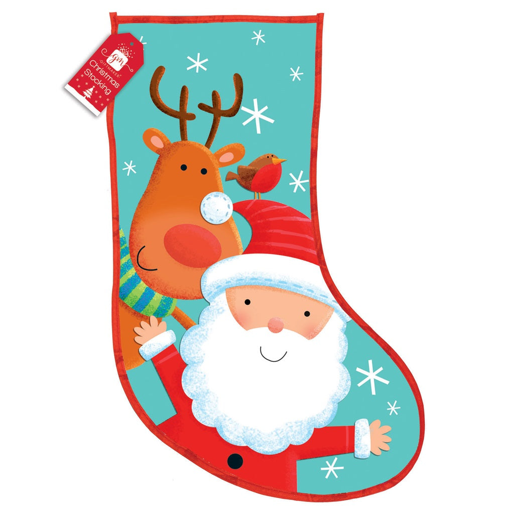 Santa & Reindeer Large Non Woven Christmas Stocking