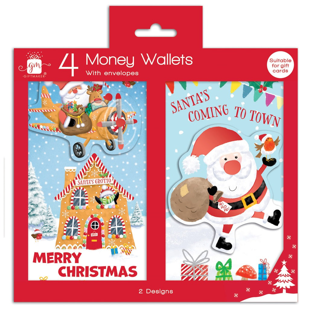 Pack of 4 Cute Santa Christmas Money Wallet Cards