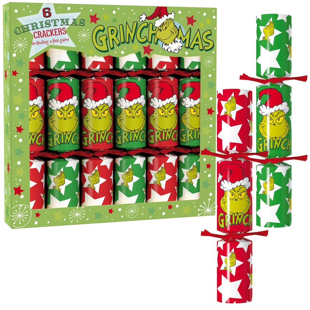 Pack of 6 12" Grinch Christmas Dinner Crackers