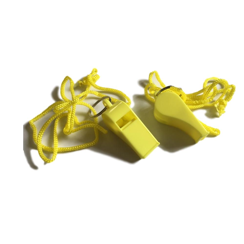 Bag of 10 Yellow Plastic Whistles with Lanyard Neck Cord