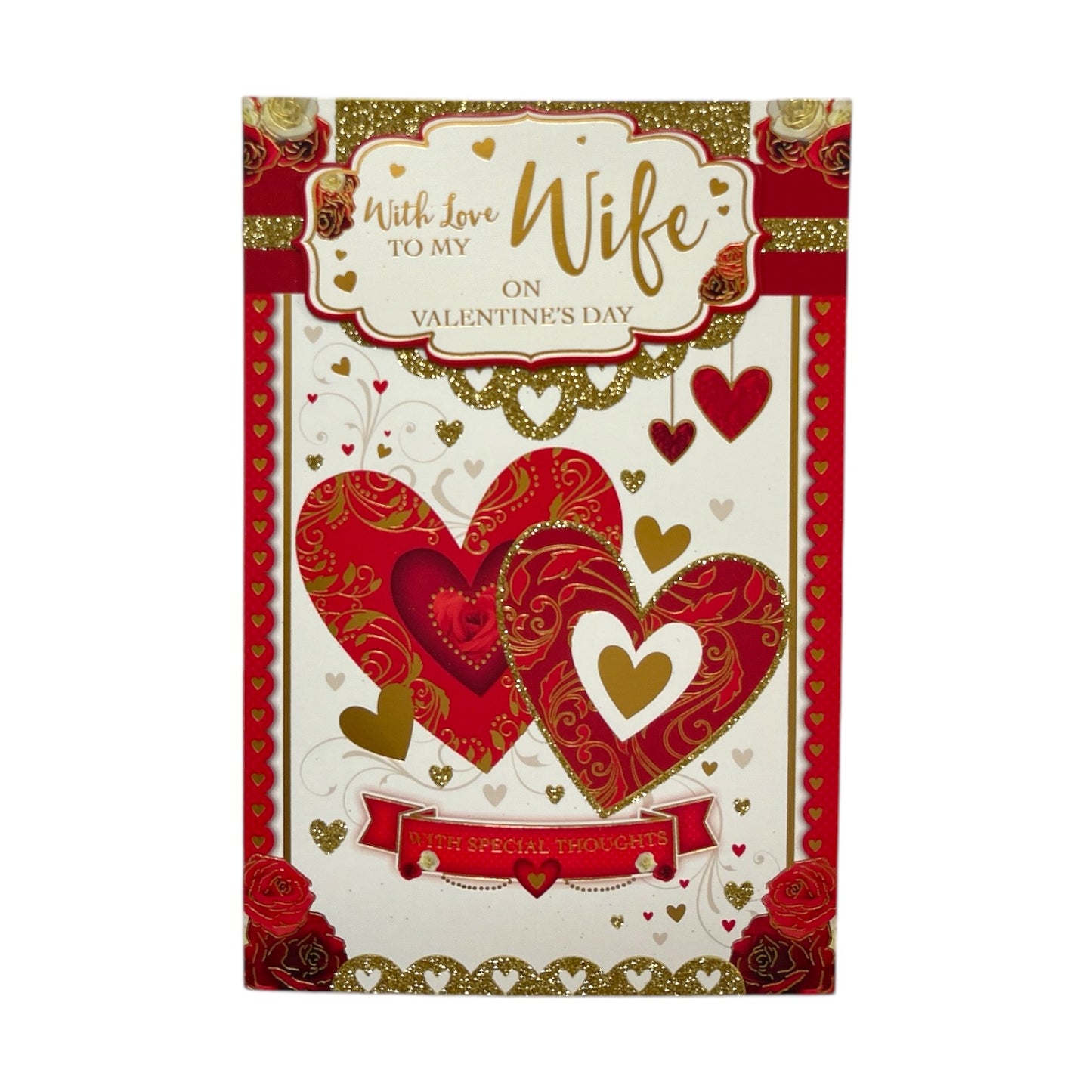Love To My Wife Red And Gold Hearts Valentine's Day Card