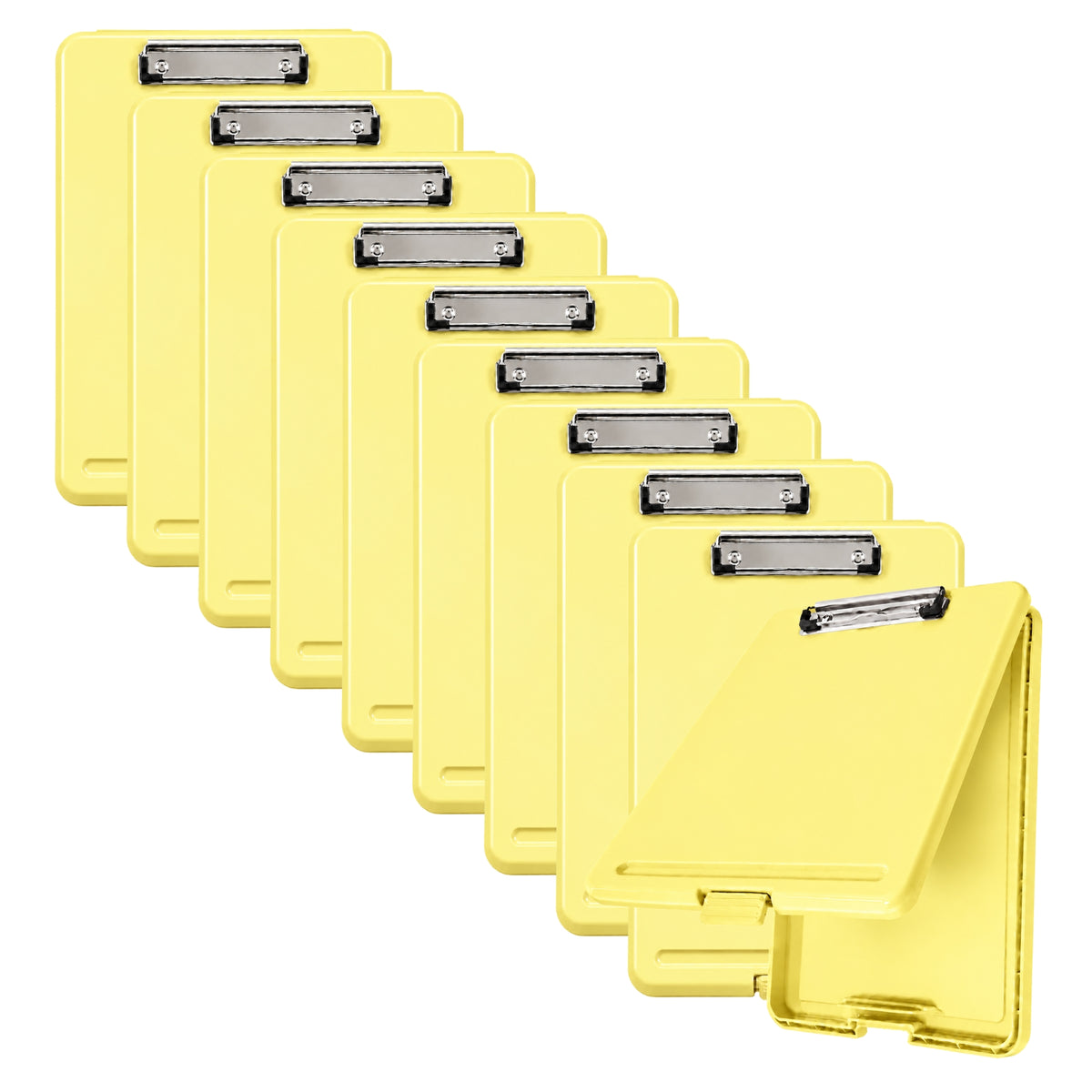 Pack of 10 A4 Pastel Yellow Plastic Clipboard Box File - Storage Filing Case