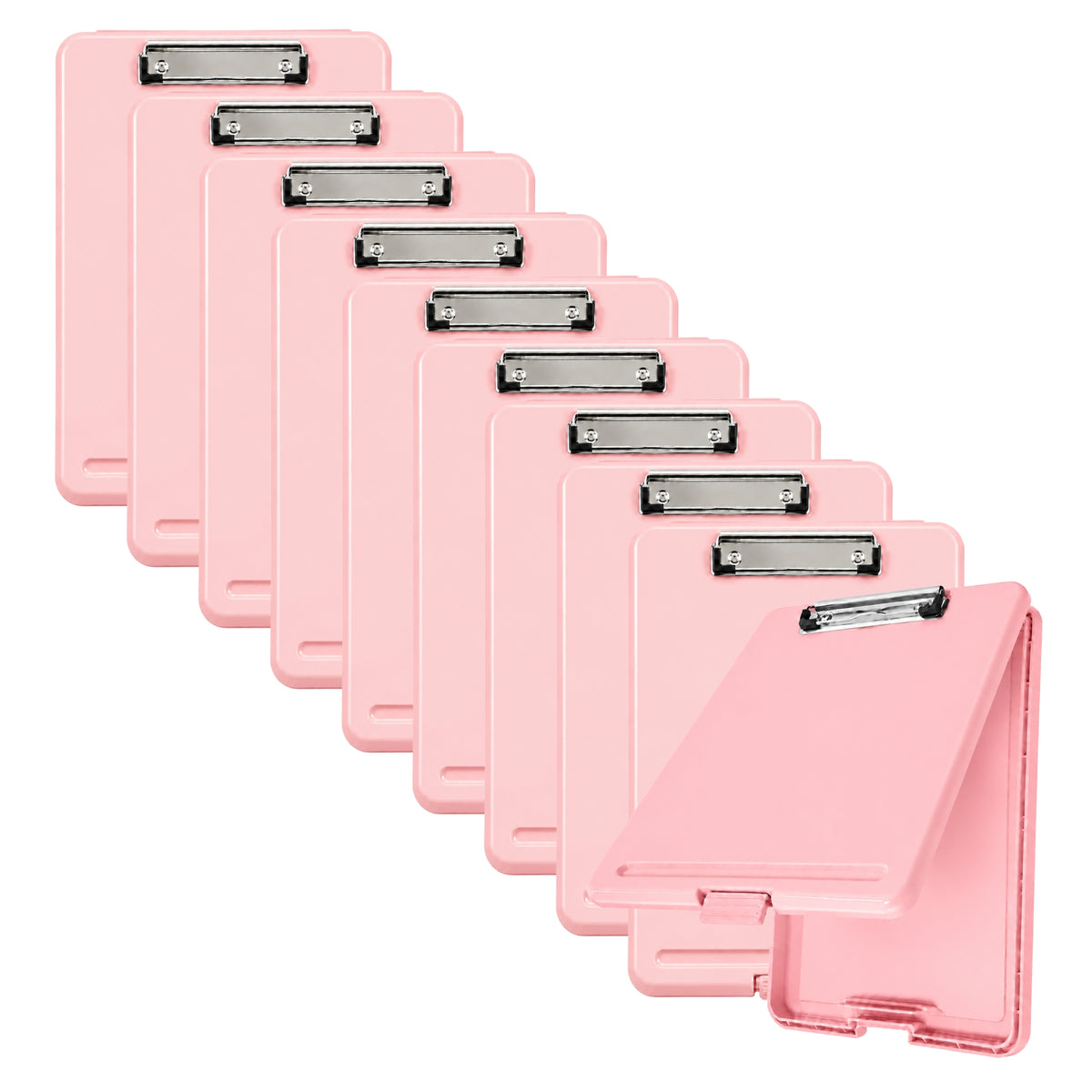Pack of 10 A4 Pastel Pink Plastic Clipboard Box File - Storage Filing Case