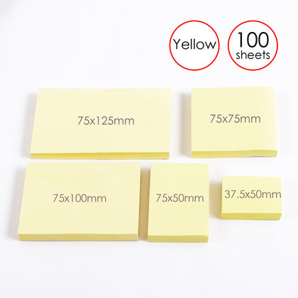 Pack of 100 Yellow Self Sticky Notes Yellow 75mm x 125mm