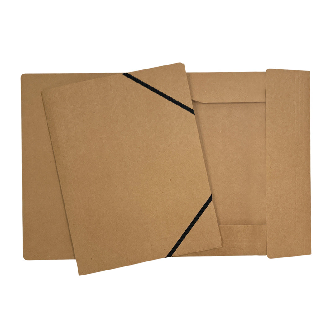 Pack of 12 A4 Kraft Card 3 Flap Folders With Elastic Closure