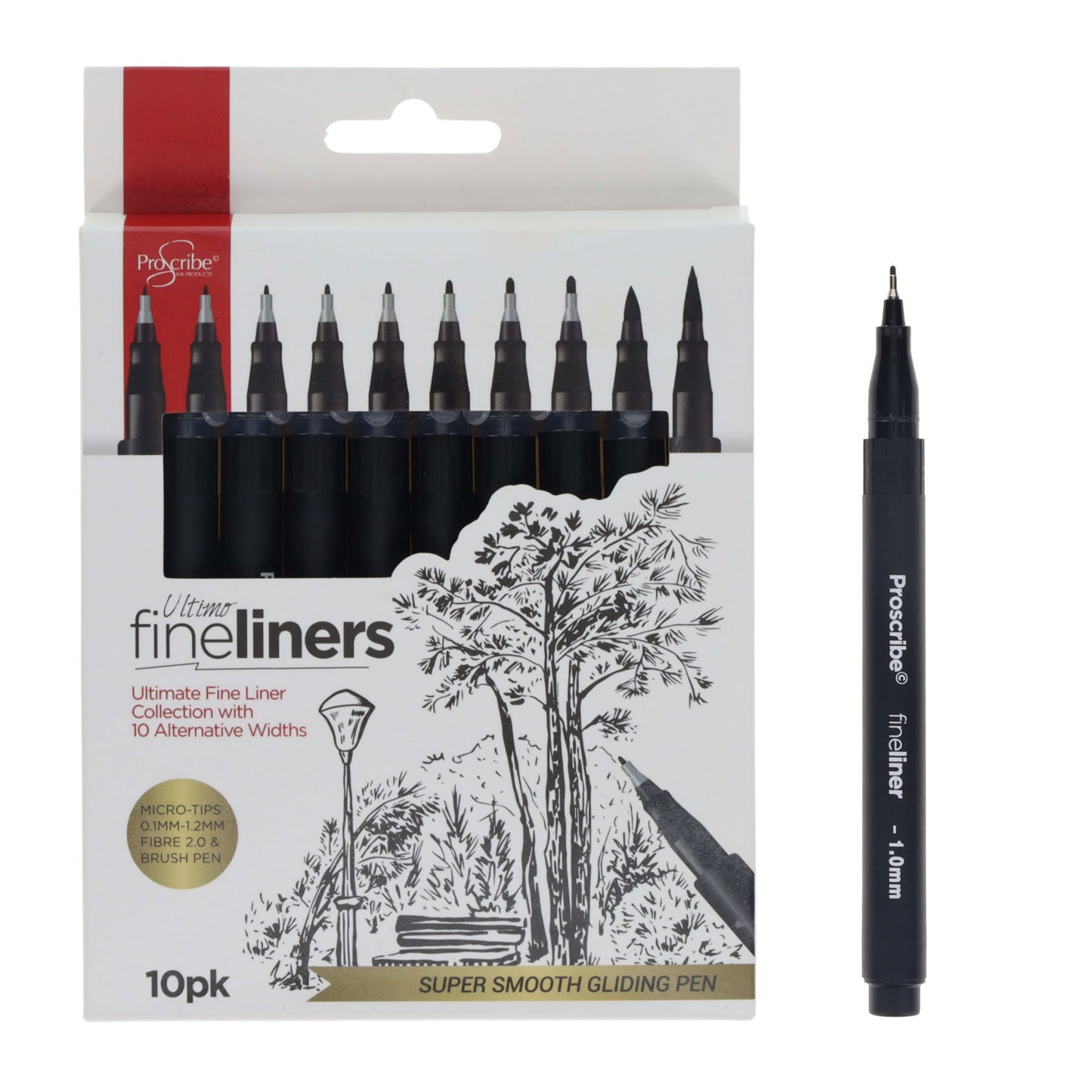 Pack of 10 Ultimo Assorted Tip Black Fineliners by ProScribe