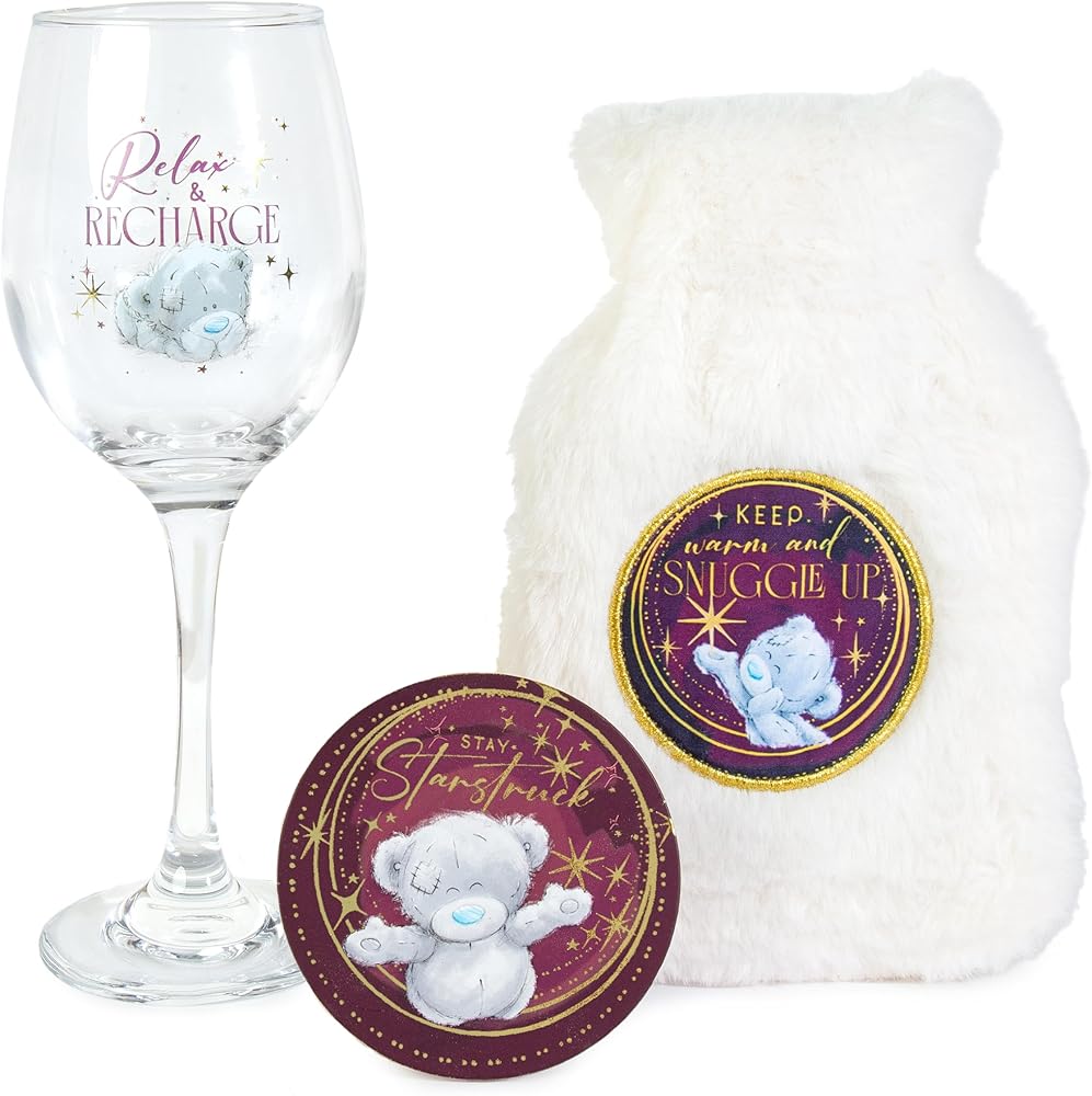 Me to You Tatty Teddy Hot Water Bottle, Wine Glass and Coaster Gift Set in A Gift Box Official Collection