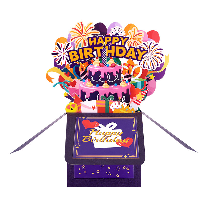 Fireworks Vivid Purple 3D Pop Up Birthday Box Card