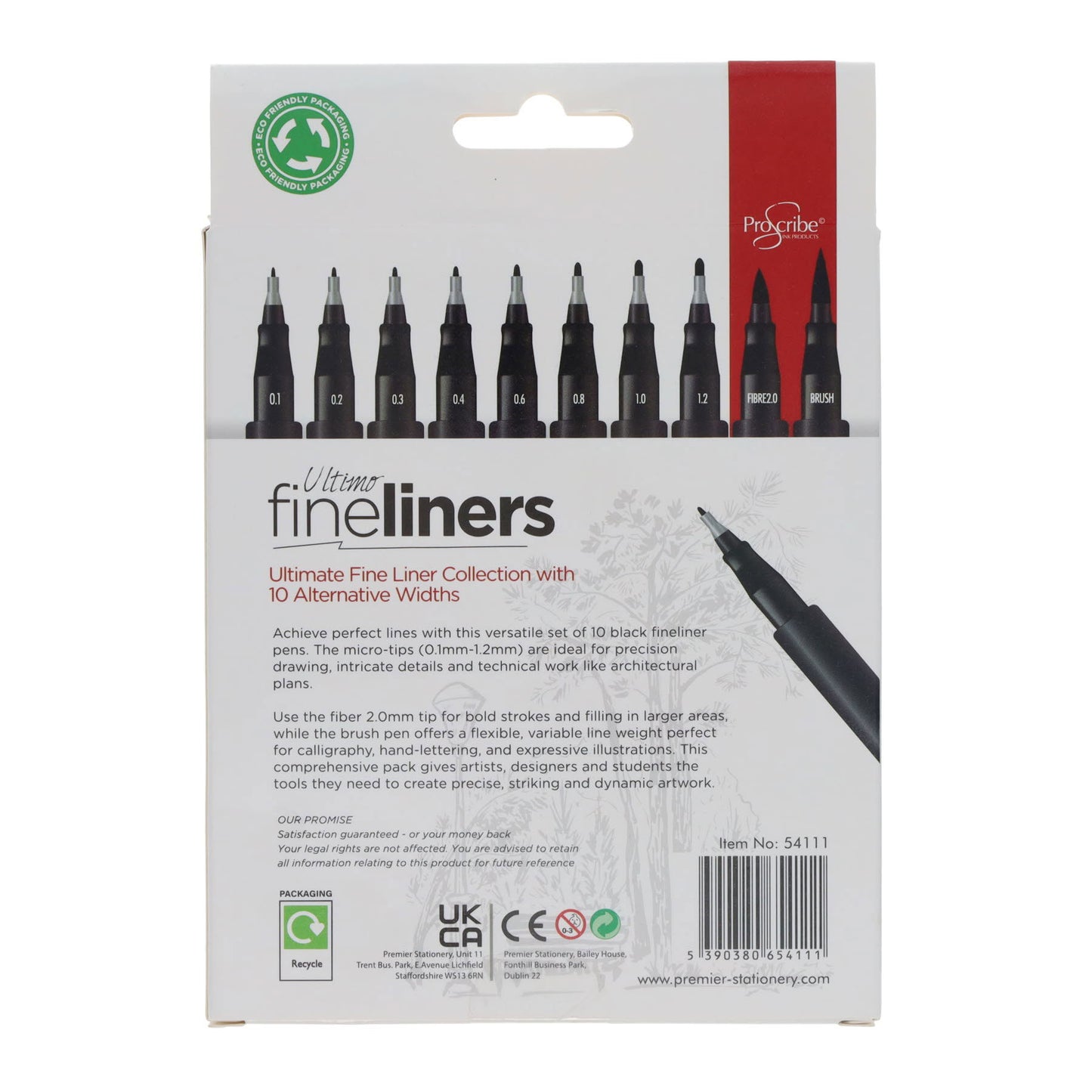 Pack of 10 Ultimo Assorted Tip Black Fineliners by ProScribe