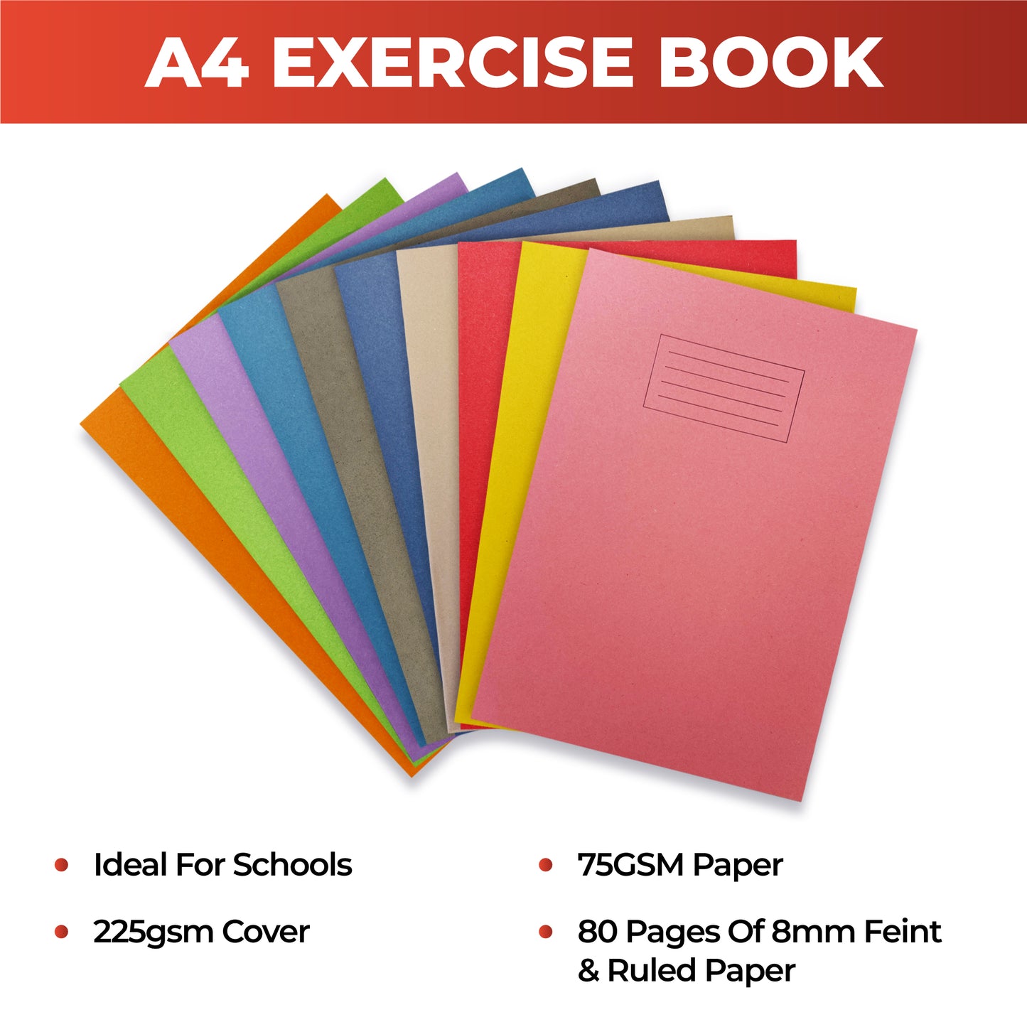 Janrax A4 Buff 80 Page Feint Ruled with Margin Exercise Book WF Paper with 225gsm Manilla Cover