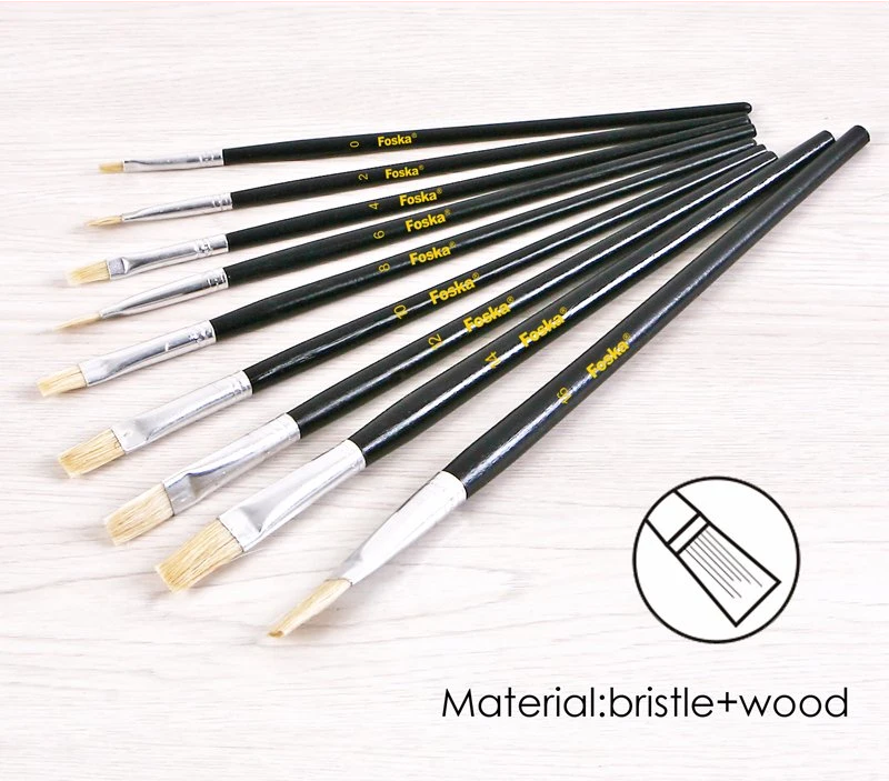 Pack of 9 Assorted Size Wooden Handle Bristle Hair Artist Paint Brush Set