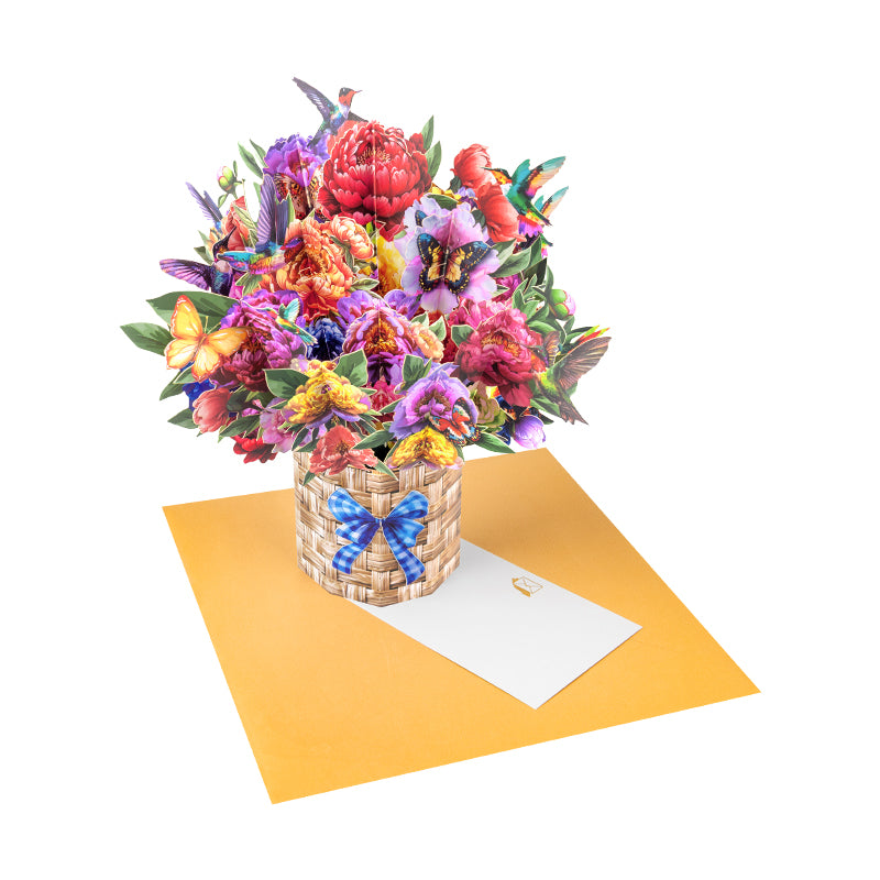 Hummingbird Haven Basket of Blooms 3D Pop Up Card - Mother's Day Birthday Wedding Anniversary