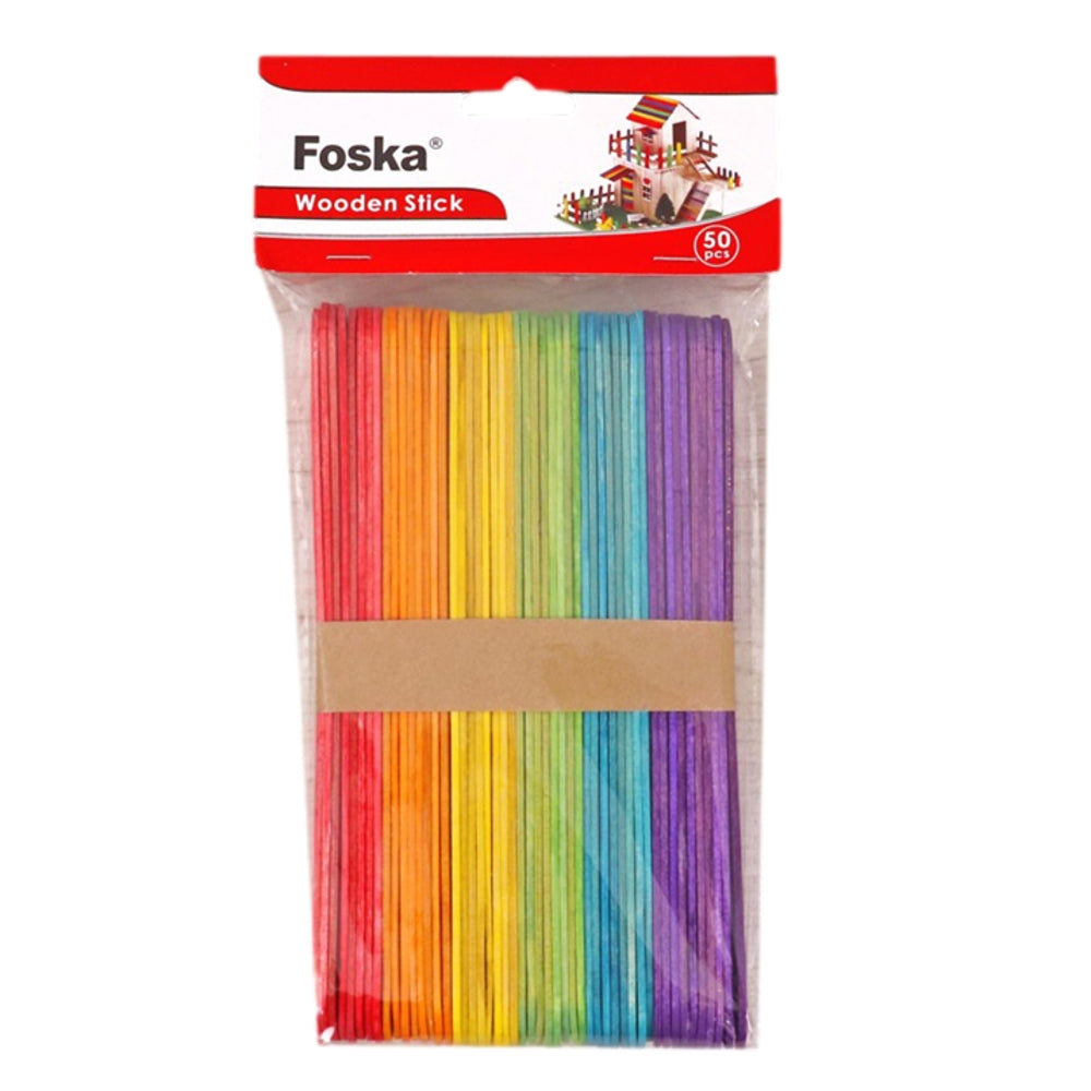 Pack of 50 Assorted Colour Wooden Lollipop Sticks