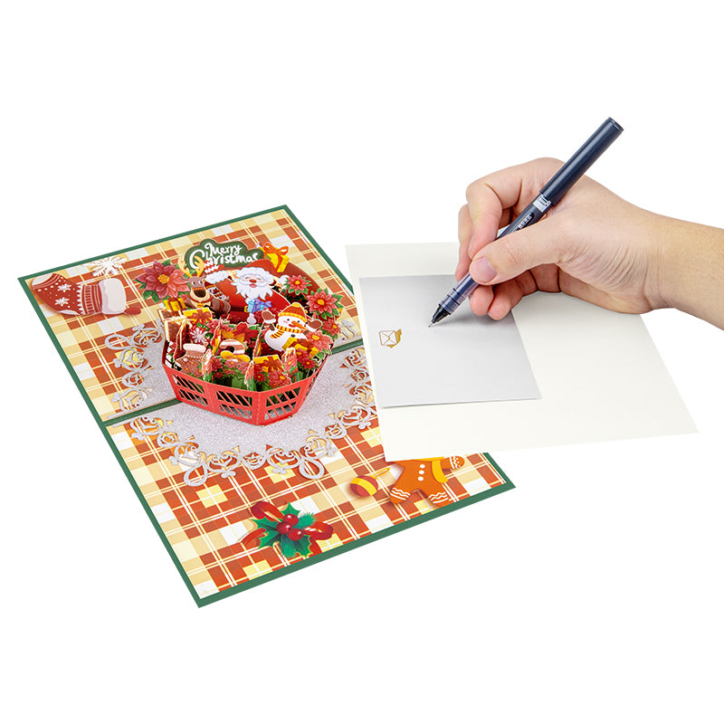 Festive Basket with Santa & Holiday Decor 3D Pop Up Christmas Card