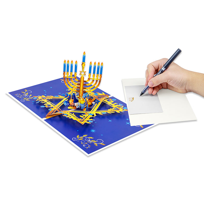 Festival of Lights 3D Pop Up Hanukkah Card - Menorah Festival Family Friends Gift