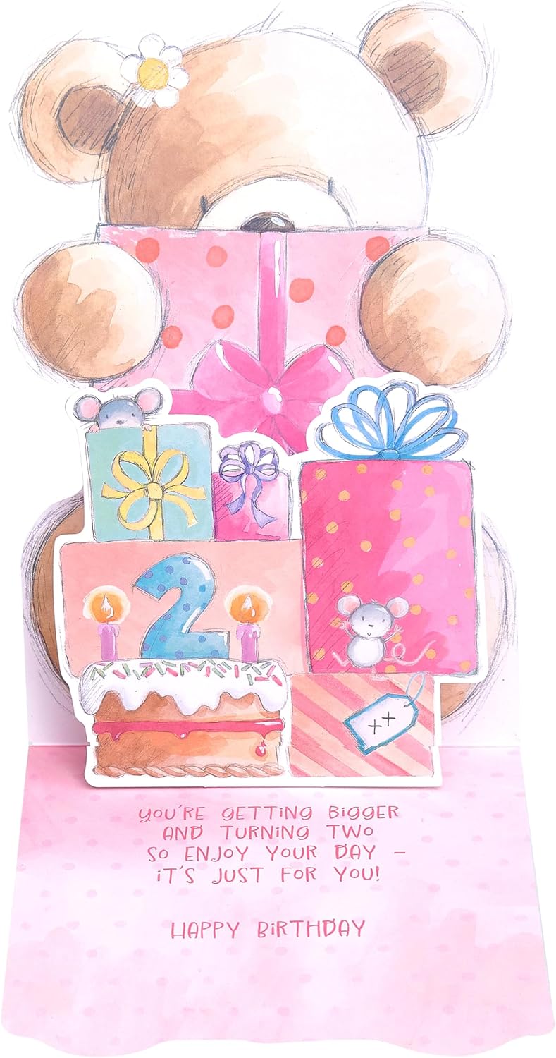 Cute Bear with Present Design 2nd Birthday Card