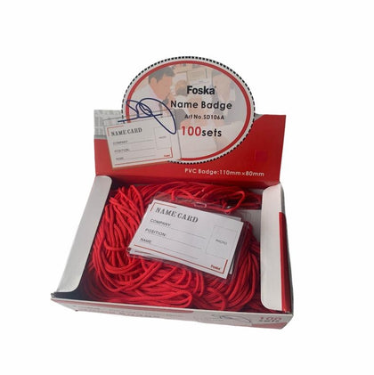 Pack of 100 Name Badge Sets with Red Lanyards
