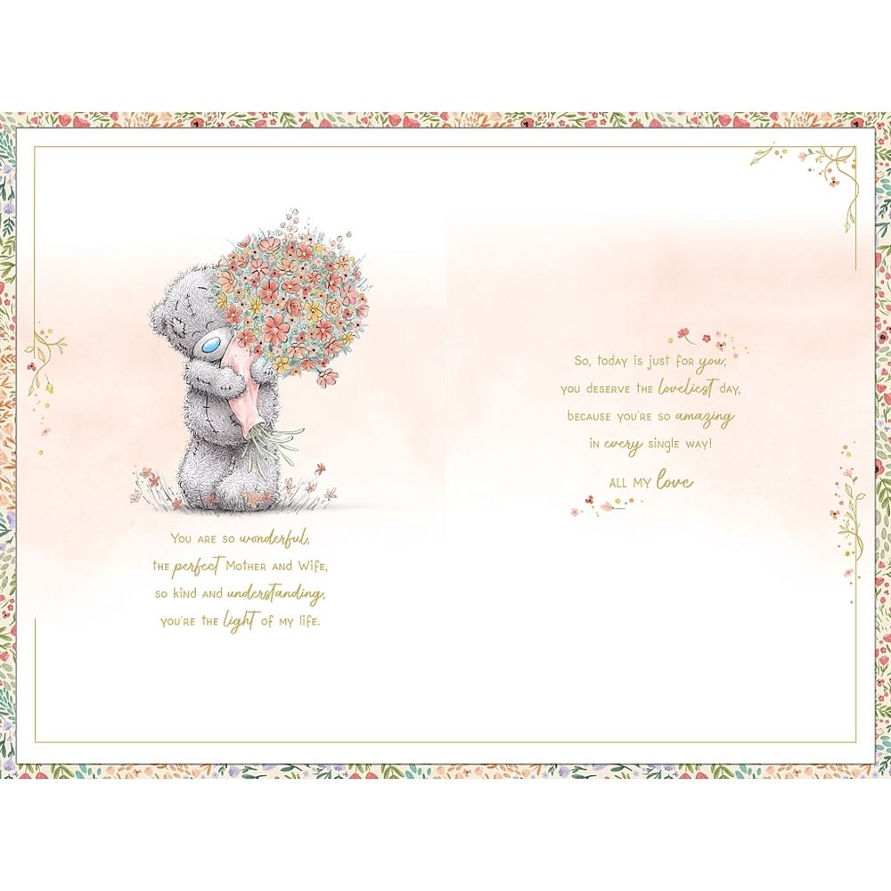 Bear With Large Vase Of Flowers Wife Luxury Handmade Mother's Day Card