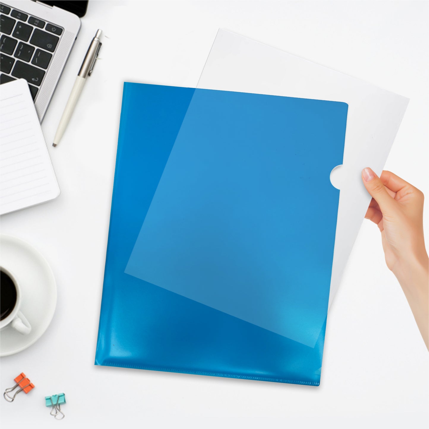 Pack of 1000 A4 Blue L Shaped Open Top and Side Report File Folders