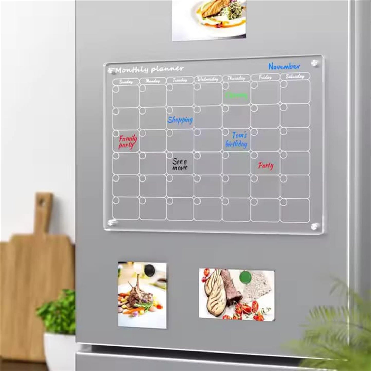 Glass Dry Erase Magnet Whiteboard Monthly Calendar Planner for Refrigerator 40x30cm