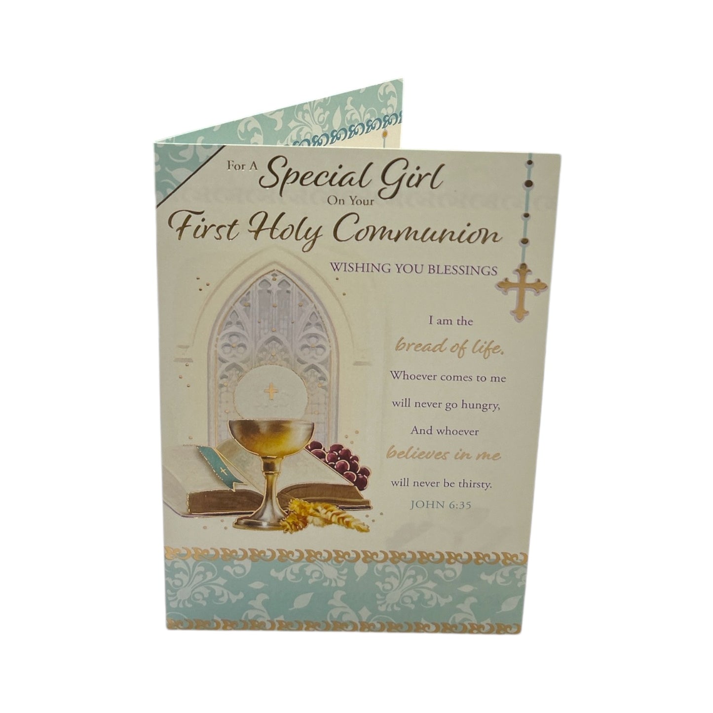 For Girl First Holy Communion Golden Chalice Design Religious Card