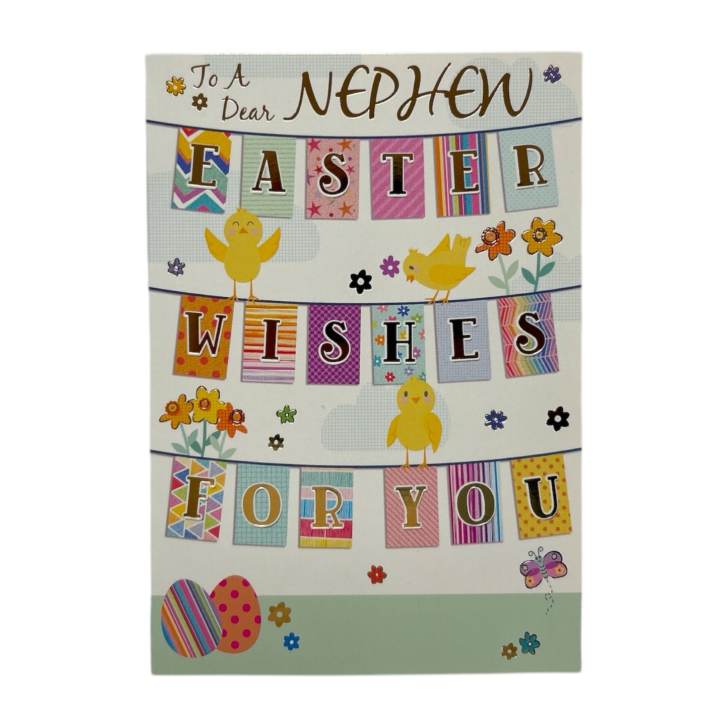 To Dear Nephew Vibrant Patterns Bunting Design Easter Card