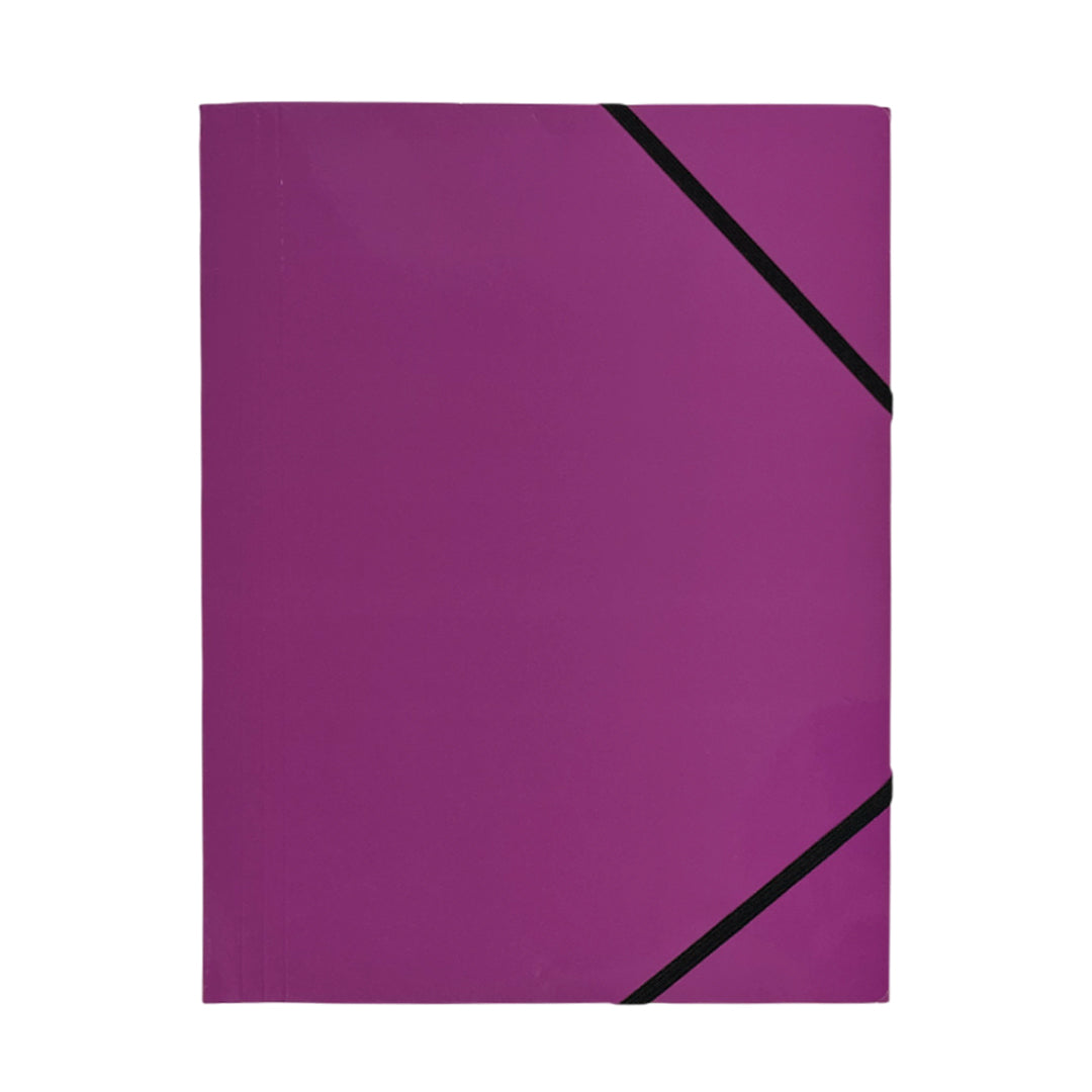 Pack of 12 Janrax A4 Purple Laminated Card 3 Flap Folders with Elastic Closure