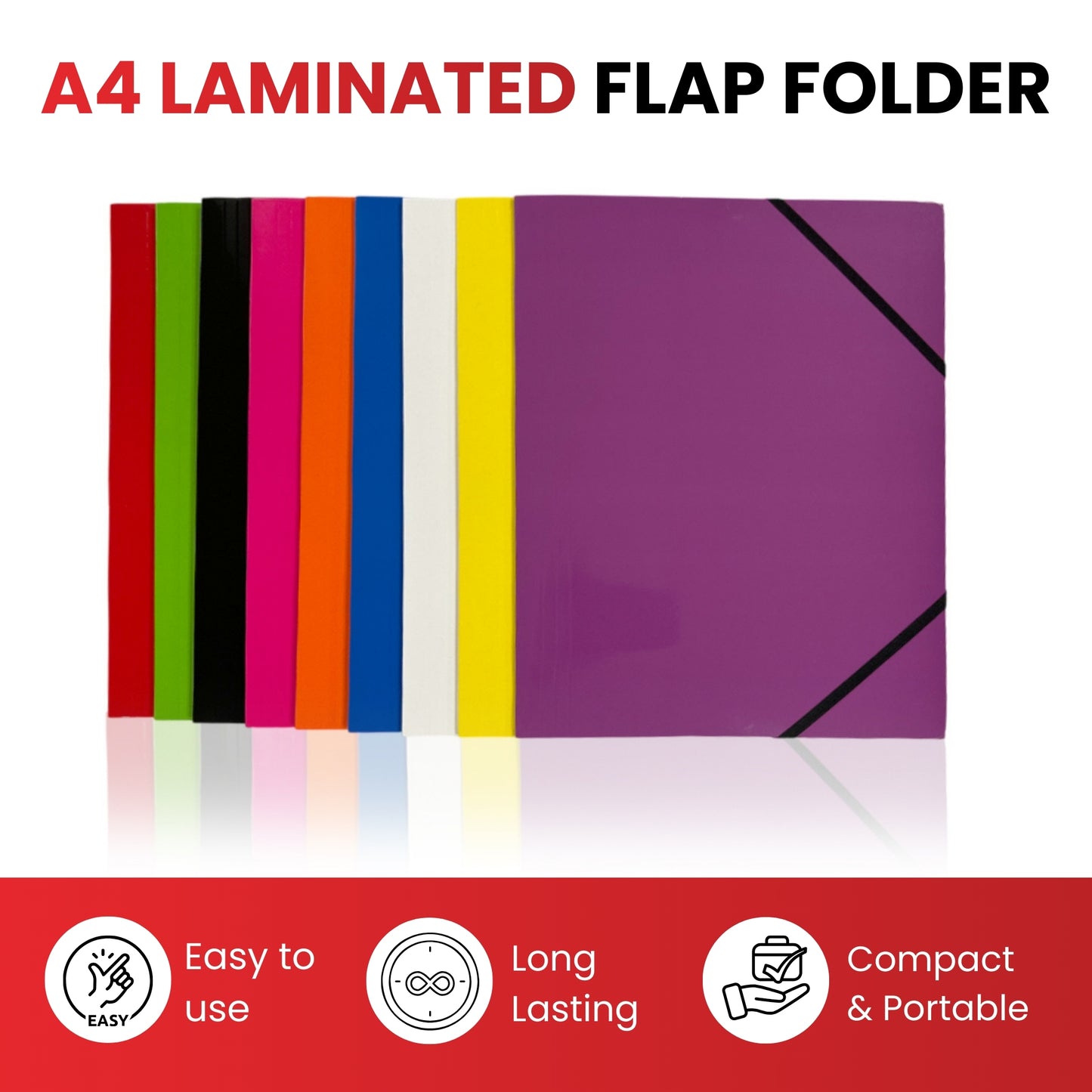 Pack of 12 Janrax A4 Purple Laminated Card 3 Flap Folders with Elastic Closure
