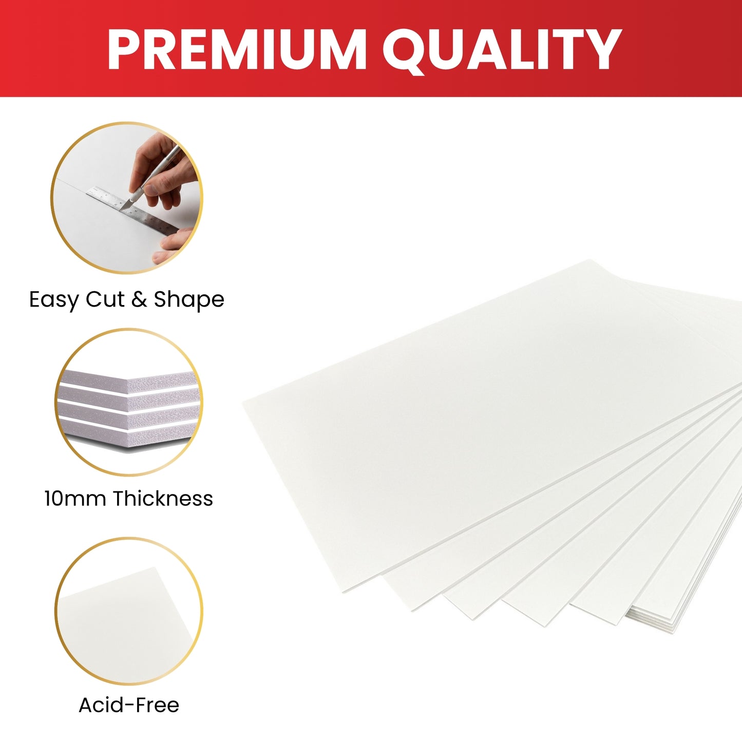 Pack of 5 A1 10mm White Foam Boards – 594 x 841mm