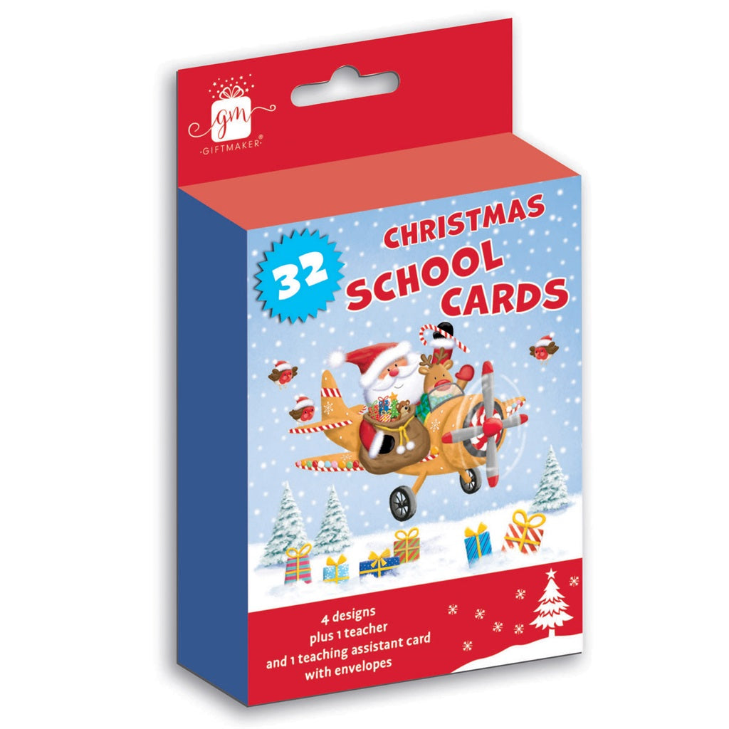 Pack of 32 Cute Santa School Christmas Cards & Envelopes